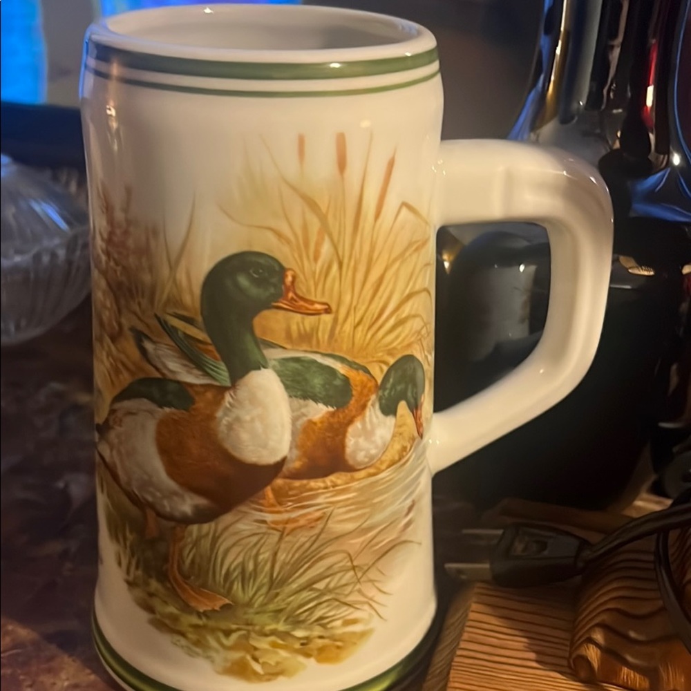 Cream and Green Mallard Duck Ceramic Mug